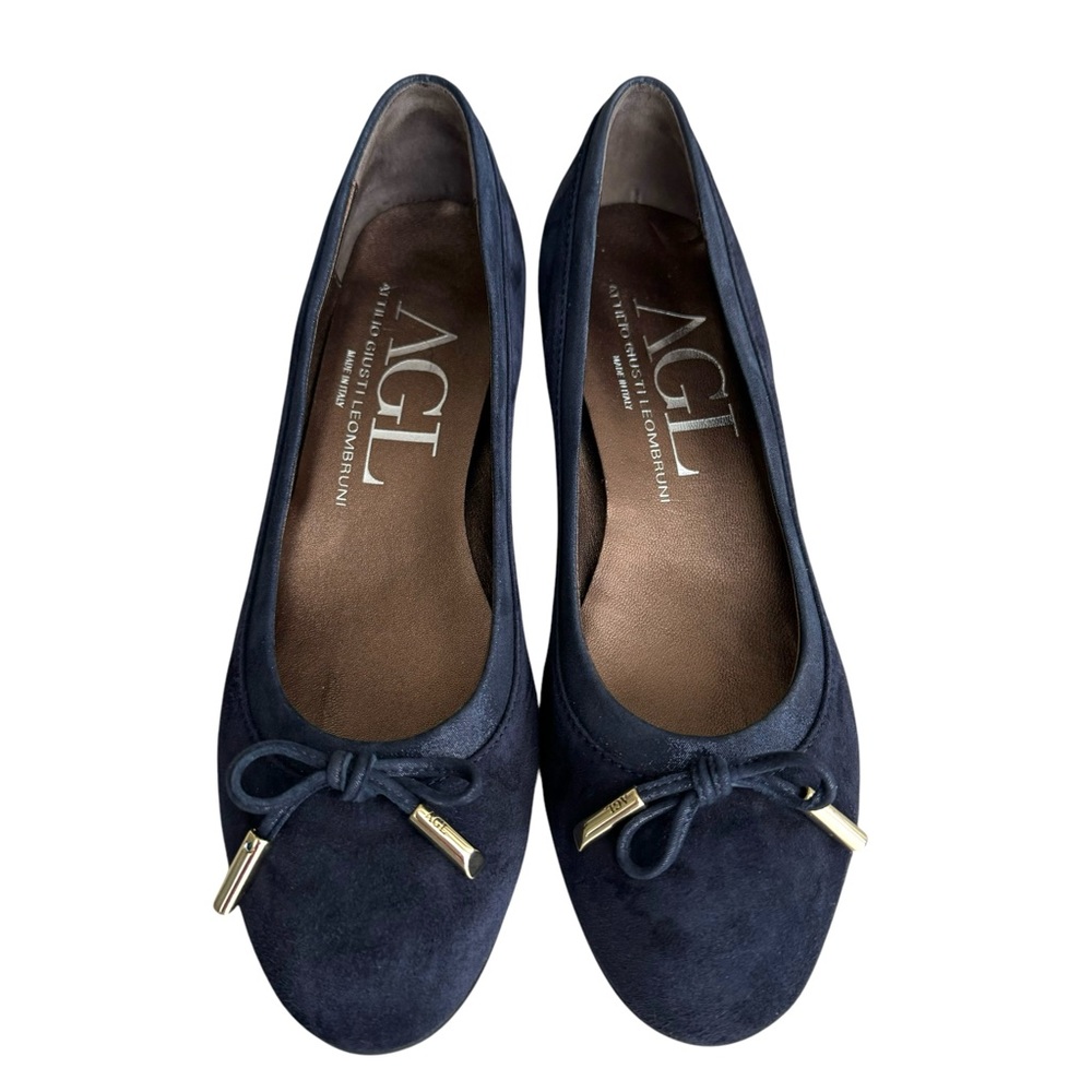 AGL Suede Shoes Navy Chunky Heel